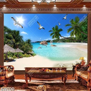 Tranh khu resort trên biển xanh