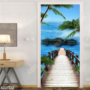 Tranh cây cầu và hòn đảo xanh file psd