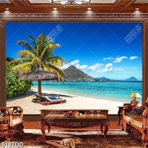 Tranh khu nghĩ dưỡng nhìn ra biển xanh file psd