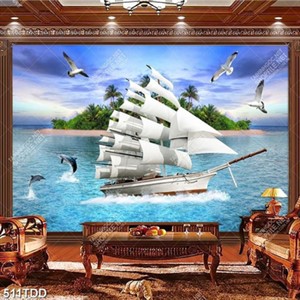 Tranh psd con tàu trên biển đảo