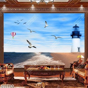 Tranh biển và ngọn hải đăng file psd