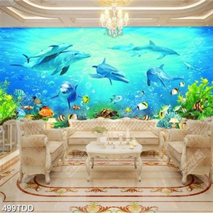 Tranh đàn cá heo và đại dương xanh chất lượng cao