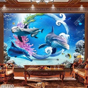 Tranh 3d cá heo dưới đáy đại dương