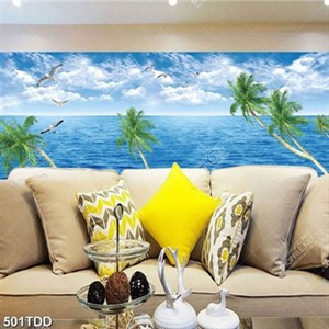 Tranh hàng dừa trên mặt biển file psd