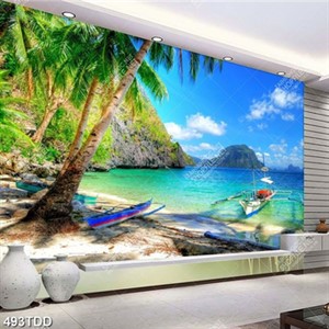 Tranh hòn đảo trên biển và con tàu chất lượng cao