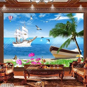 Tranh con tàu trên biển xanh file psd