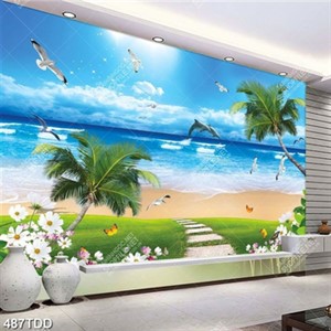 Tranh phong cảnh biển và cá heo psd