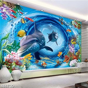 Tranh psd đôi cá heo và san hô biển