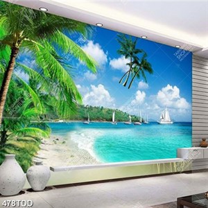 File tranh gốc hàng dừa trên biển xanh