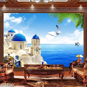 Tranh psd tòa lâu đài và mặt biển xanh