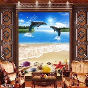 Tranh đôi cá heo biên đảo xanh in kính đẹp