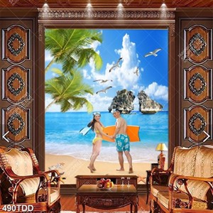 Tranh psd đôi tình nhân trên bãi biển