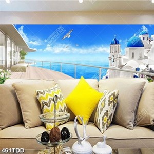 Tranh ban công nhìn ra lâu đài trên biển file psd