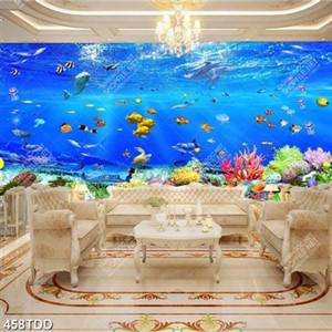 Tranh psd cá heo và san hô trang trí phòng bé