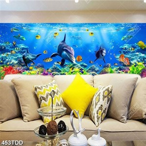 Tranh psd đại dương và cá heo trang trí phòng bé