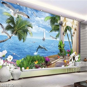 Tranh đại dương và cá heo nhảy múa psd