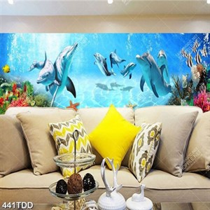 Tranh đàn cá heo và san hô biển chất lượng cao