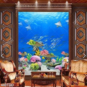 Tranh cá đuối và san hô biển psd