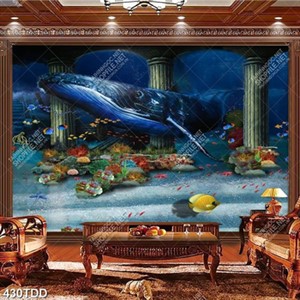Tranh cá voi xanh và  đáy đại dương chất lượng cao