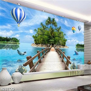 Tranh cây cầu bắc qua hòn đảo nhỏ trên biển