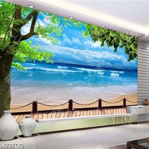 Tranh psd ban công nhìn ra biển xanh đẹp