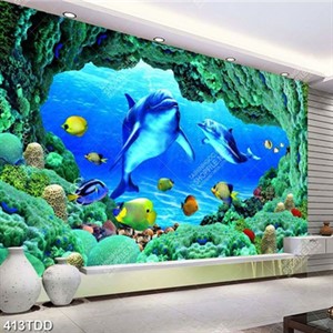 Tranh psd hang động và đôi cá heo đẹp độc đáo