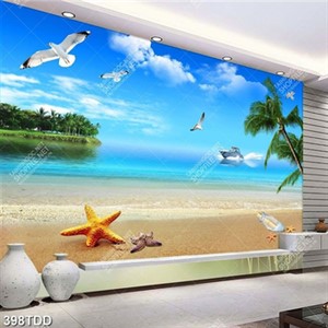 Tranh bãi cát và biển đại dương xanh psd