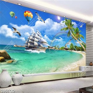 Tranh psd con thuyền và bãi biển đẹp độc đáo