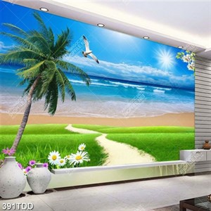 Tranh psd bãi cỏ và đại dương trang trí phòng bé