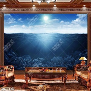 Tranh bình minh trên mặt biển xanh psd