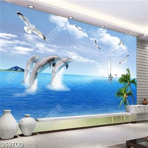 Tranh đôi cá heo nhảy trên mặt biển file psd