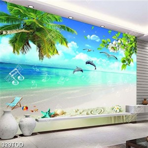 Tranh phong cảnh biển và cá heo nhảy múa psd