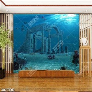 Tranh 3D đại dương ngôi đền dưới biển