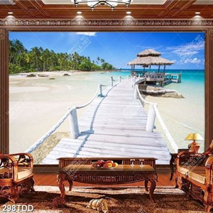 Tranh cây cầu gỗ trên biển psd