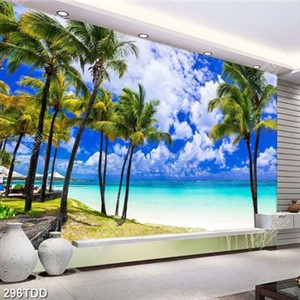 File tranh gốc hàng dừa xanh và bãi biển psd