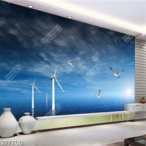 Tranh quạt gió trên biển và chim hải âu file psd