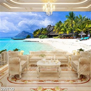 Tranh hòn đảo trên bãi biển xanh in kính đẹp