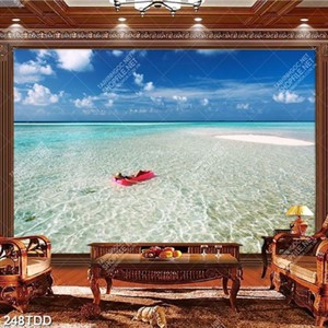 Tranh bãi biển xanh gợn sóng chất lượng cao