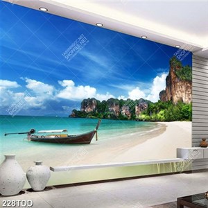 Tranh psd con thuyền và hòn đảo xanh chất lượng cao