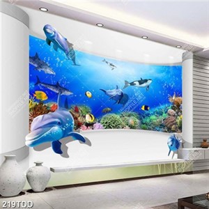 Tranh đàn cá heo và san hô dưới biển file psd