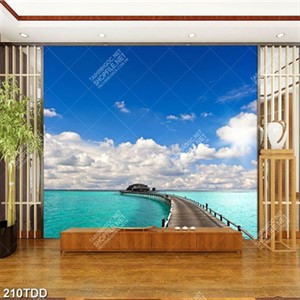 Tranh cây cầu gỗ trên biển file gốc chất lượng cao