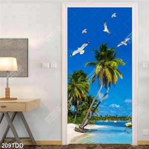 Tranh hàng dừa và bãi biển file psd miễn phí