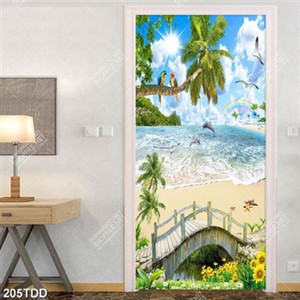 Tranh cây cầu trên bãi biển in kính đẹp