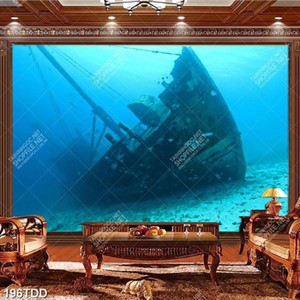 Tranh psd con tàu bị đắm dưới đáy biển
