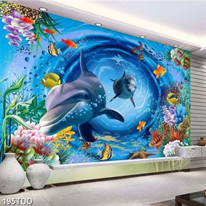 Tranh cá heo dưới biển và san hô trang trí phòng trẻ em