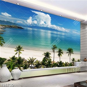 Tranh bãi biển khu nghĩ dưỡng đẹp file psd