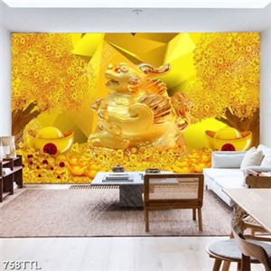 Tranh kỳ lân trên núi vàng và cây kim tiền