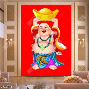 Tranh Phật Di Lặc trên nền đỏ đẹp nhất trang trí phòng khách