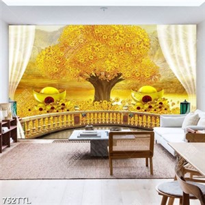 Tranh ban công nhìn ra dòng sông và cây tiền vàng in uv