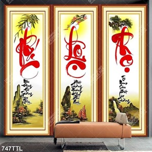 Tranh tranh 3 tấm phúc lộc thọ khổ dọc